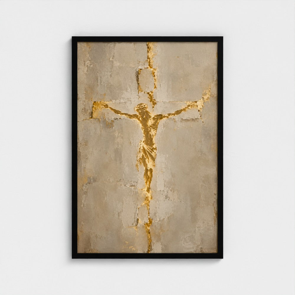 GOLDEN CHRIST on the CROSS – Minimalist Crucifix Painting | Christian Wall Art