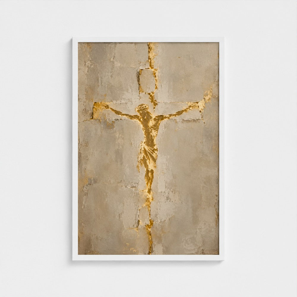 GOLDEN CHRIST on the CROSS – Minimalist Crucifix Painting | Christian Wall Art