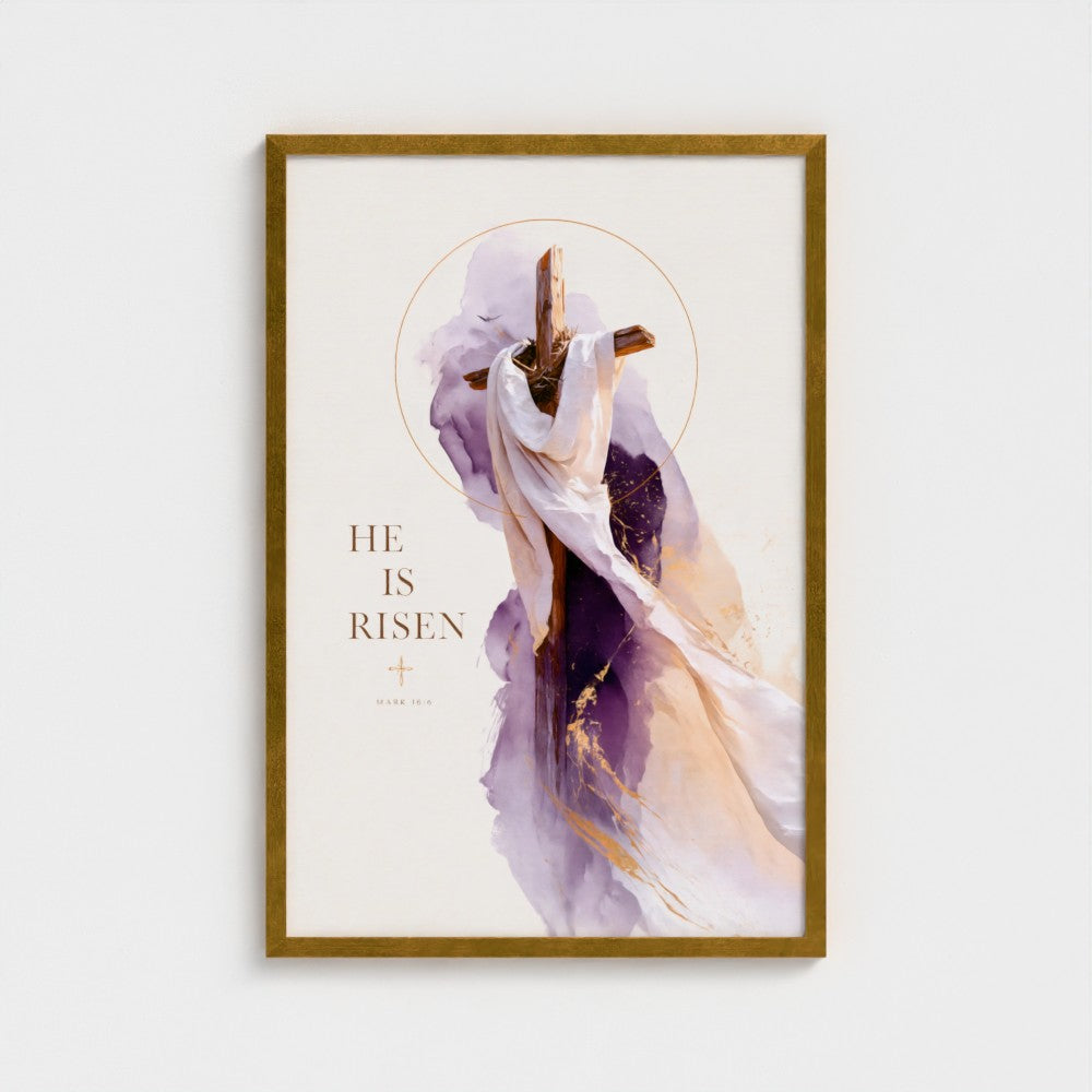 HE is RISEN (Lavender Edition) – Mark 16:6 | Christian Wall Art
