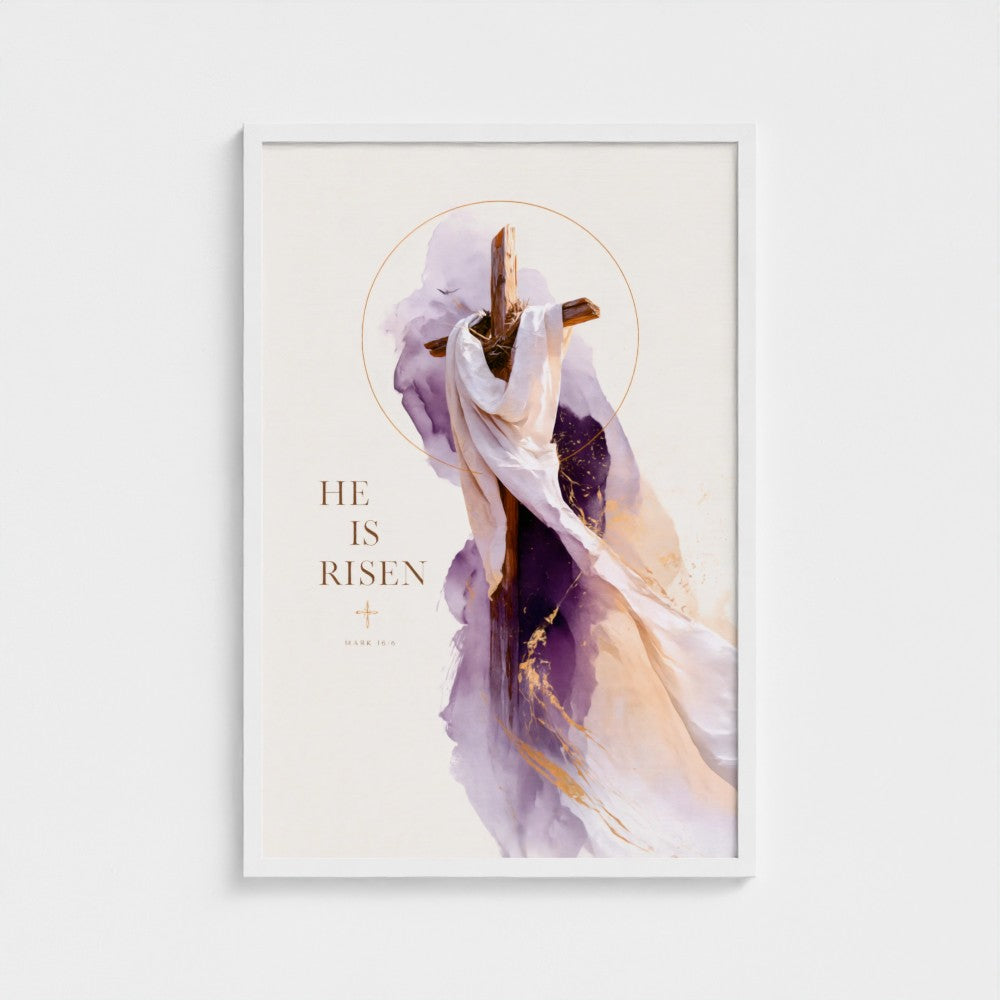 HE is RISEN (Lavender Edition) – Mark 16:6 | Christian Wall Art
